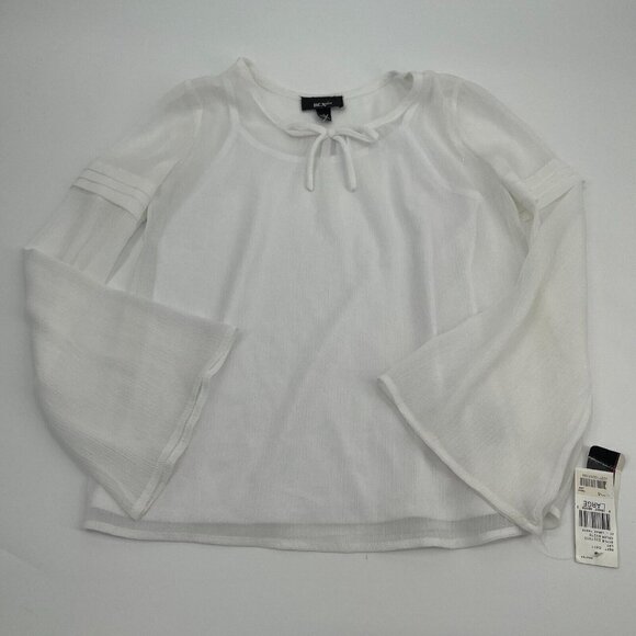 BCX Girl Top Large Womens White Casual Sheer Bell Sleeves Lightweight Tie New - Picture 3 of 12